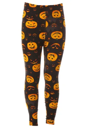 Kid's Colorful Jack O' Lantern Pumpkin Pattern Printed Leggings