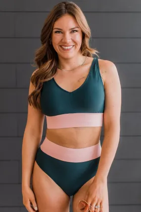 Kissed By The Sun Bikini Swim Top- Teal & Baby Pink