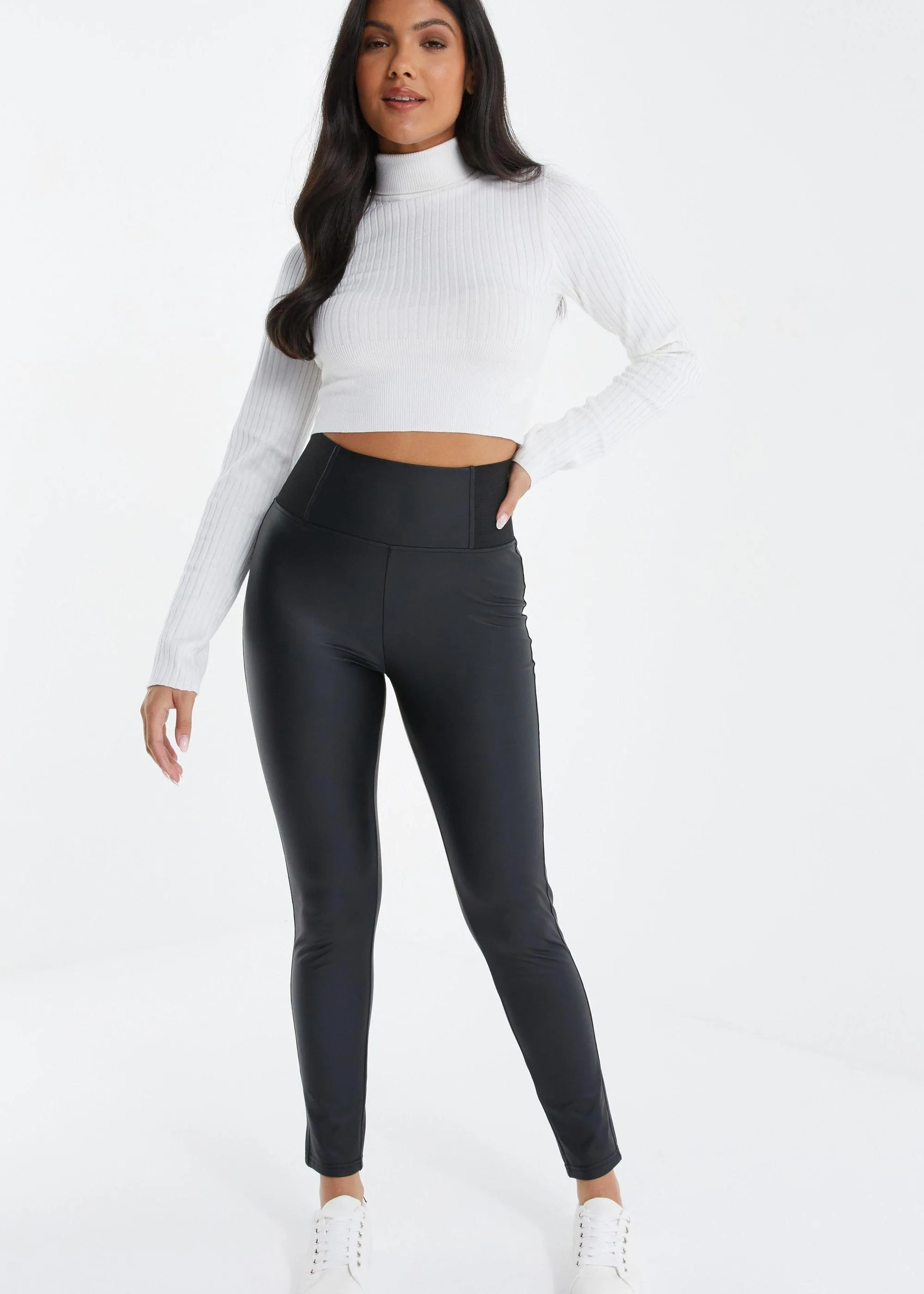 Leggings | Faux Leather Elasticated Leggings | Quiz