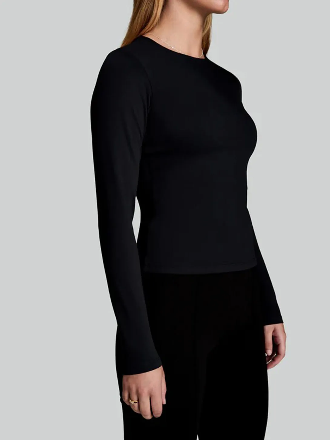 Long Sleeve Body Hug Top  - Black