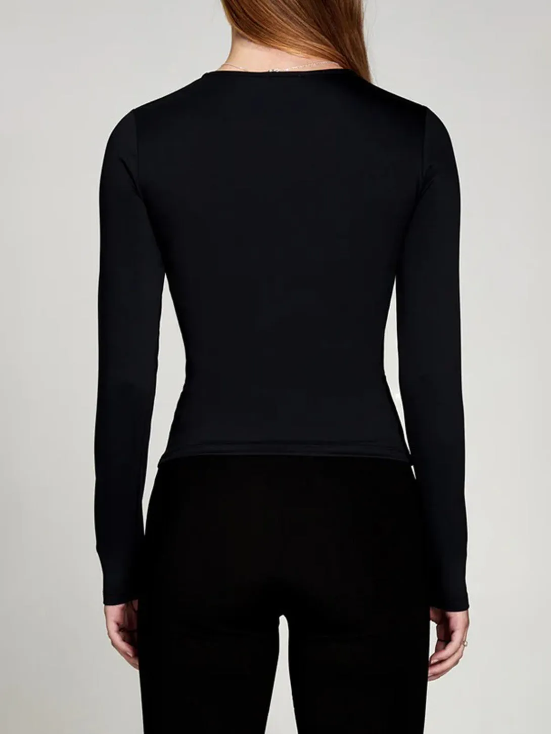 Long Sleeve Body Hug Top  - Black