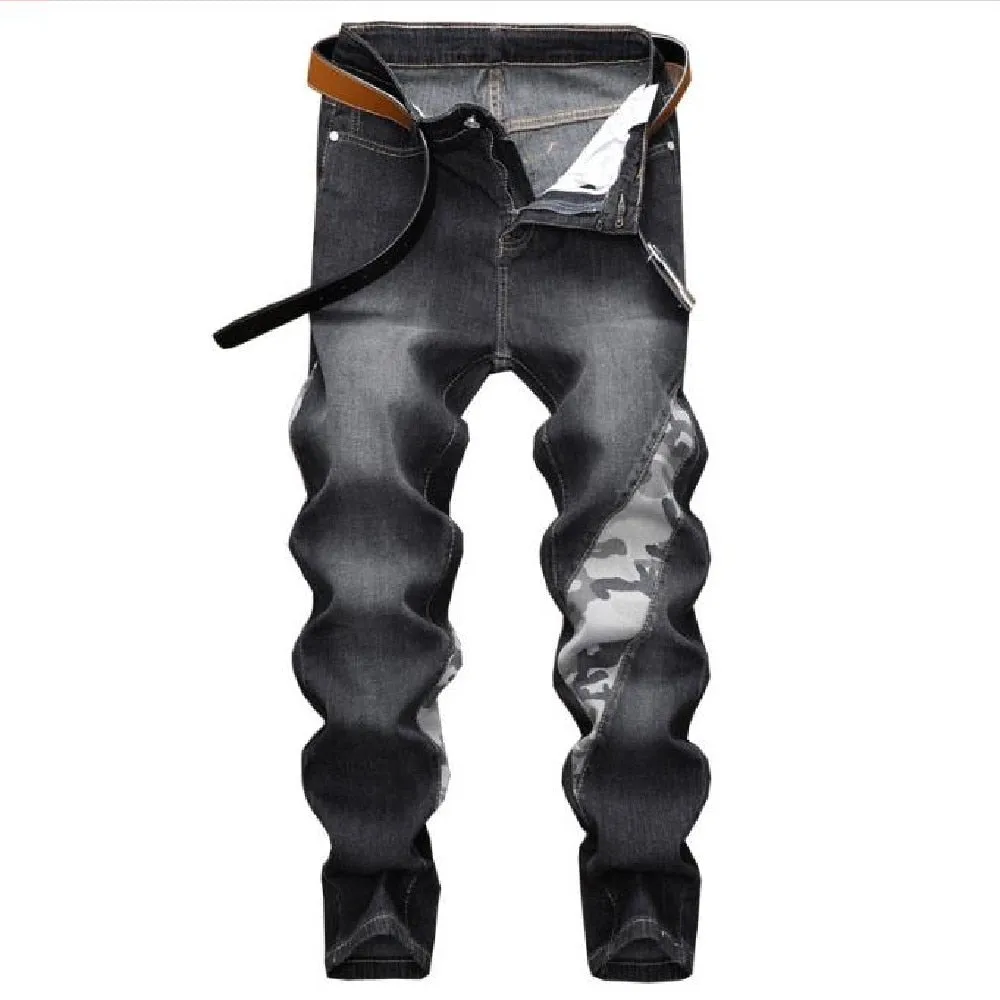 Men’s American Casual Spliced Patchwork Mid Waist Stretch Skinny Trousers