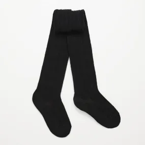 Merino Wool Cable Knit Tights - Black