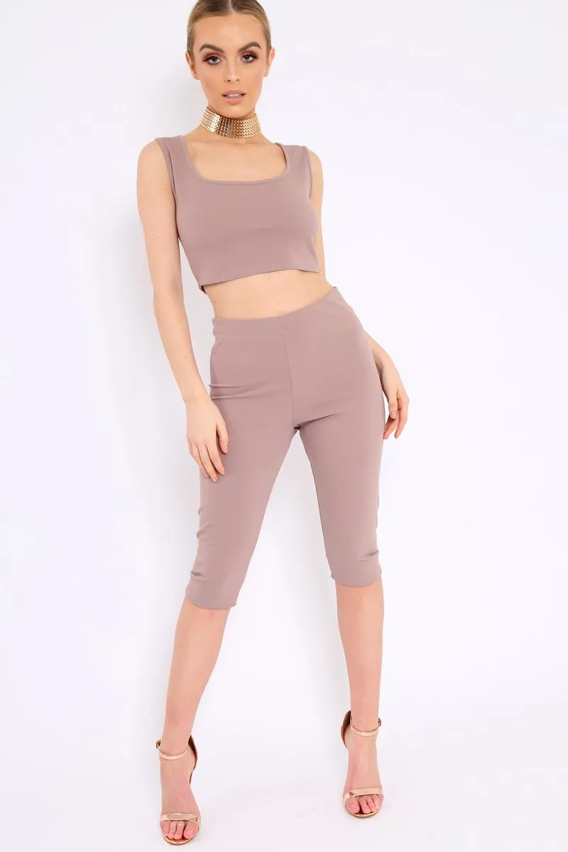 Mocha Cropped Top and Leggings Co-Ords - Remini