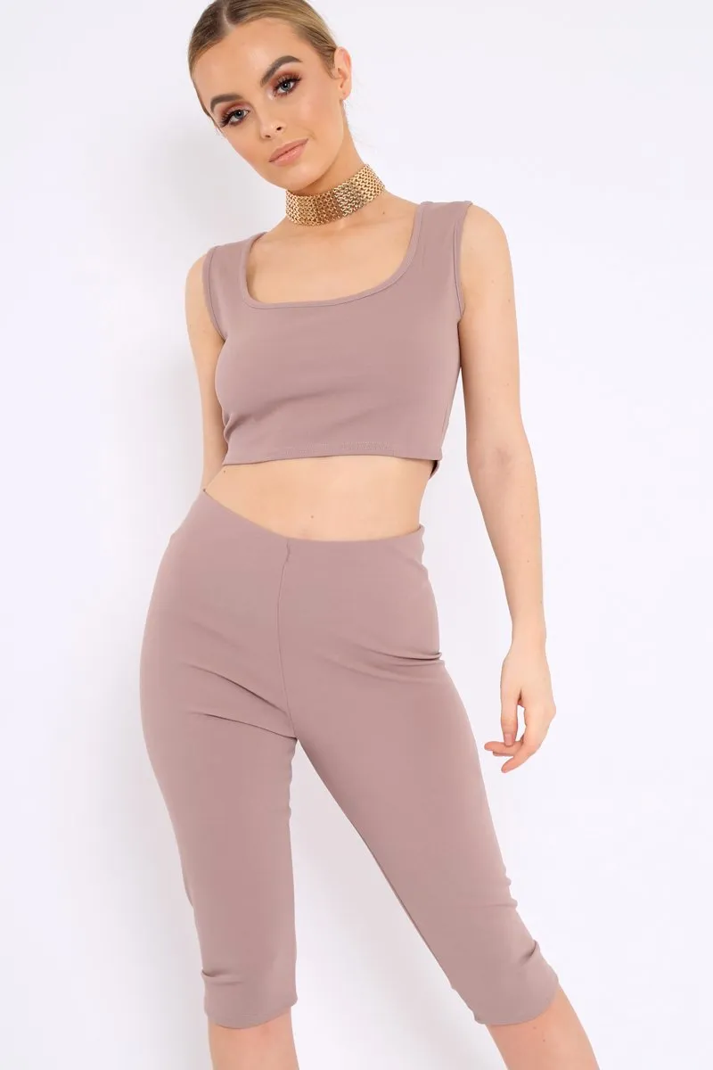 Mocha Cropped Top and Leggings Co-Ords - Remini