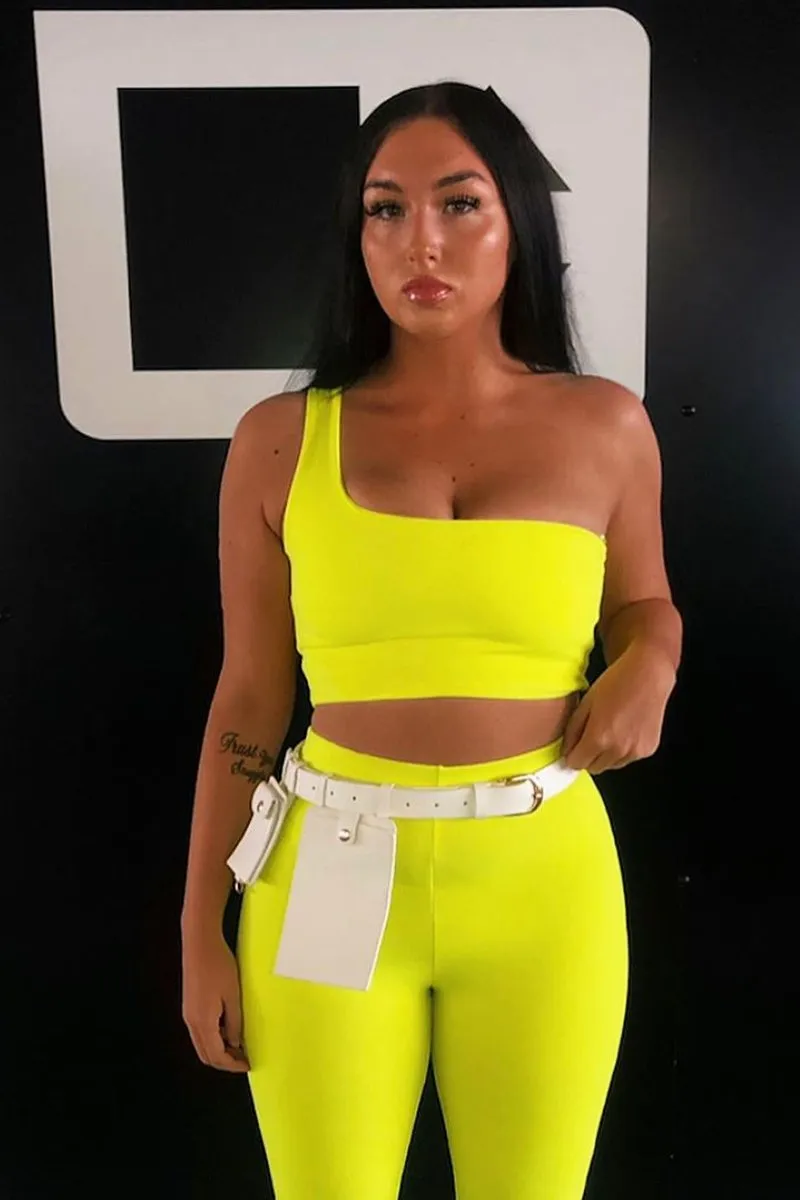 Neon Yellow One Shoulder Crop Top and Leggings Co-Ord - Marrie