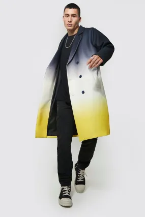 Ombre Double Breast Mid Length Belt Overcoat | boohooMAN UK