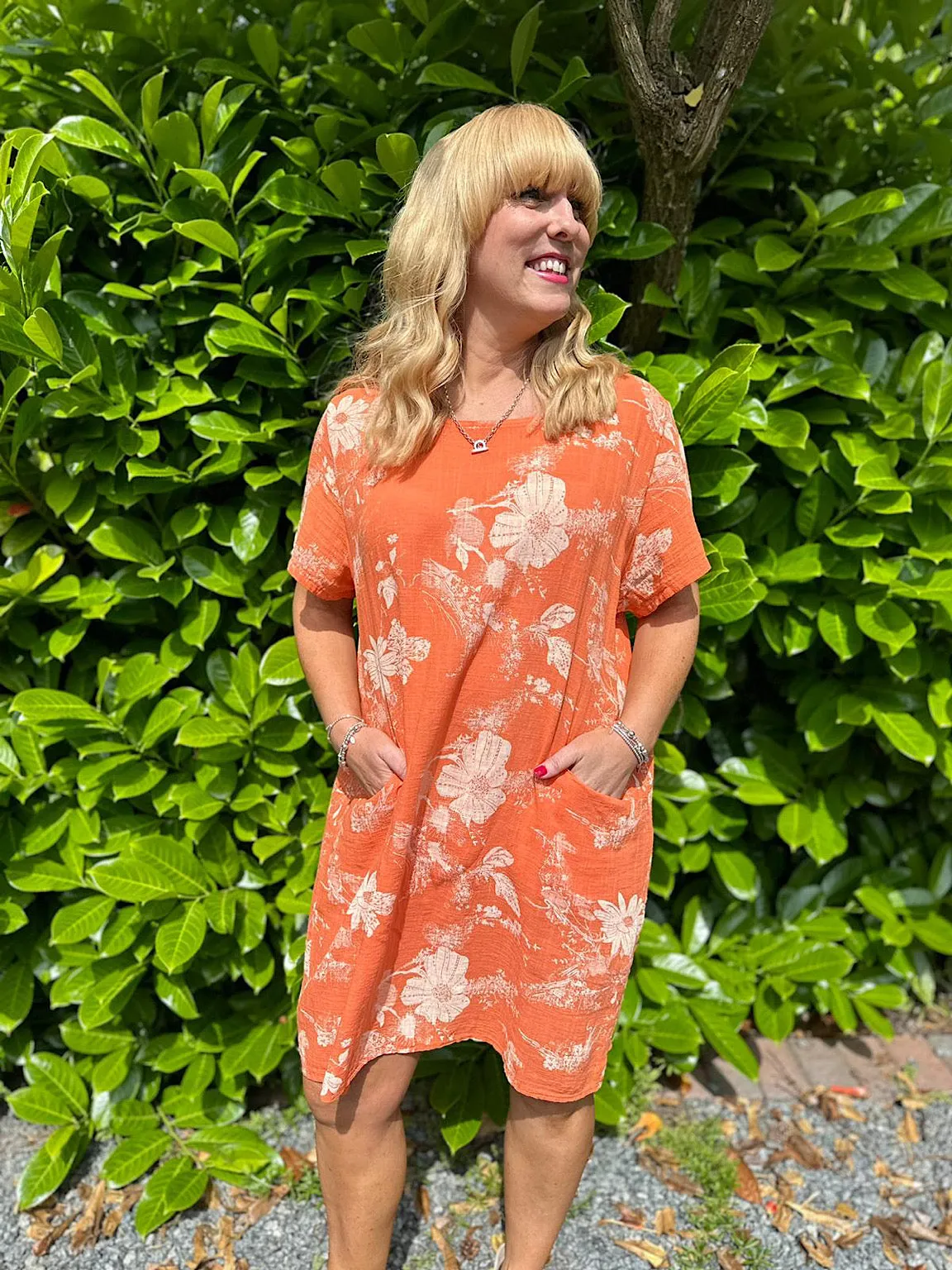 Orange Daisy Floral Pocket Dress Rebecca