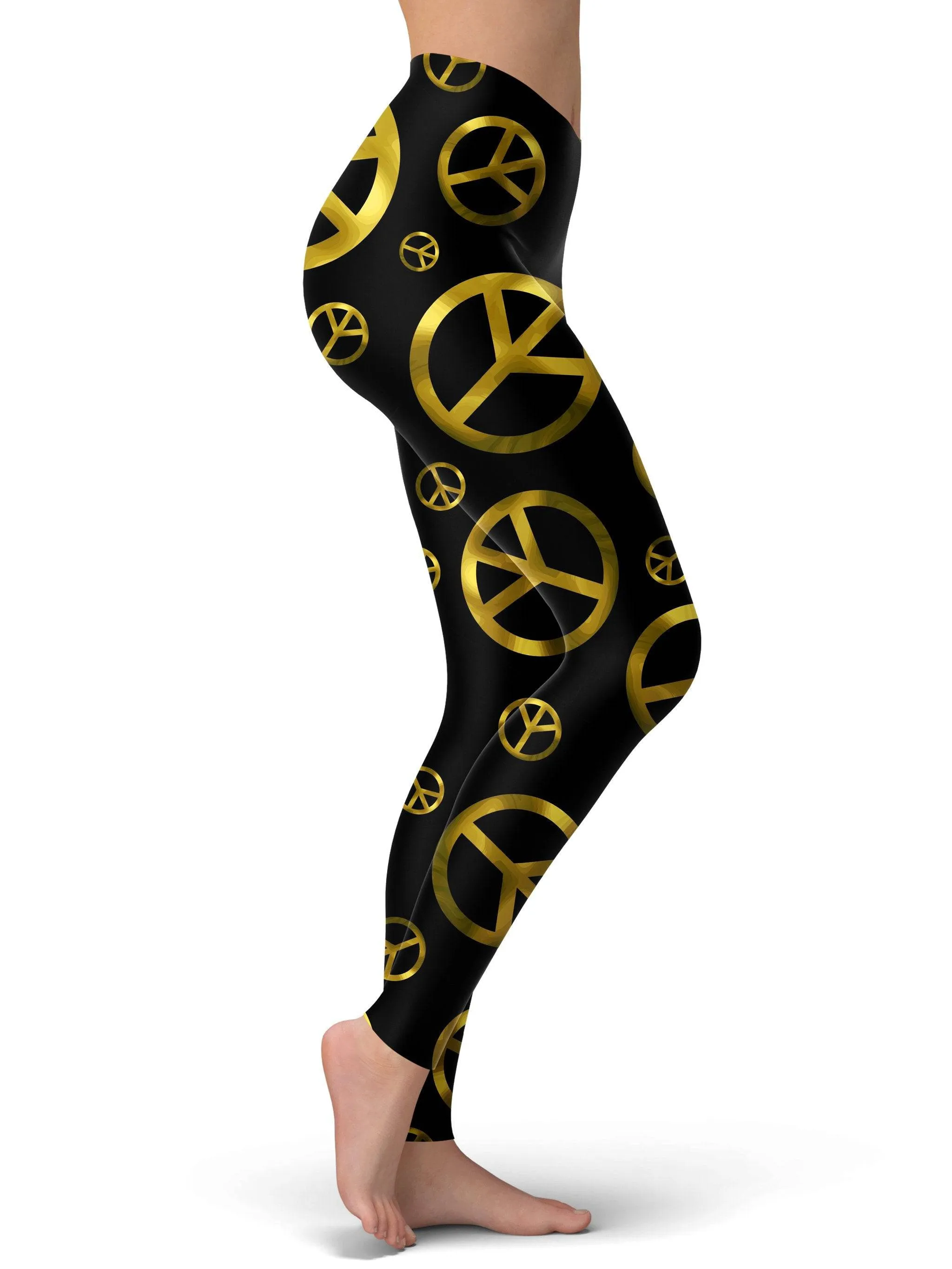 Peace Sign Gold Leggings