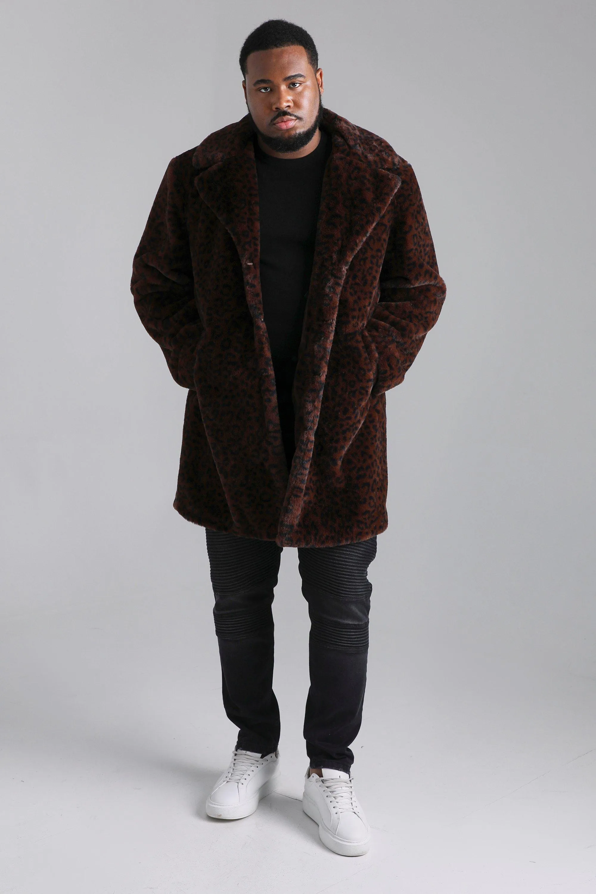 Plus Faux Fur Leopard Print Overcoat