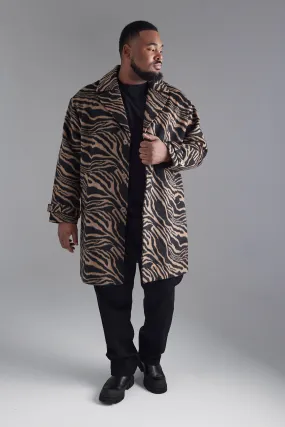 Plus Wool Look Animal Print Overcoat | boohooMAN UK