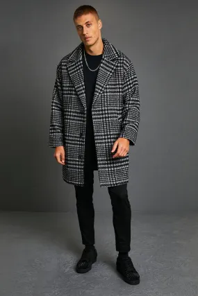 Pow Check Single Breasted Overcoat | boohooMAN UK