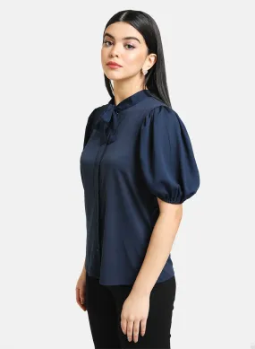 Puff Sleeves Top With Tie Knot Detail