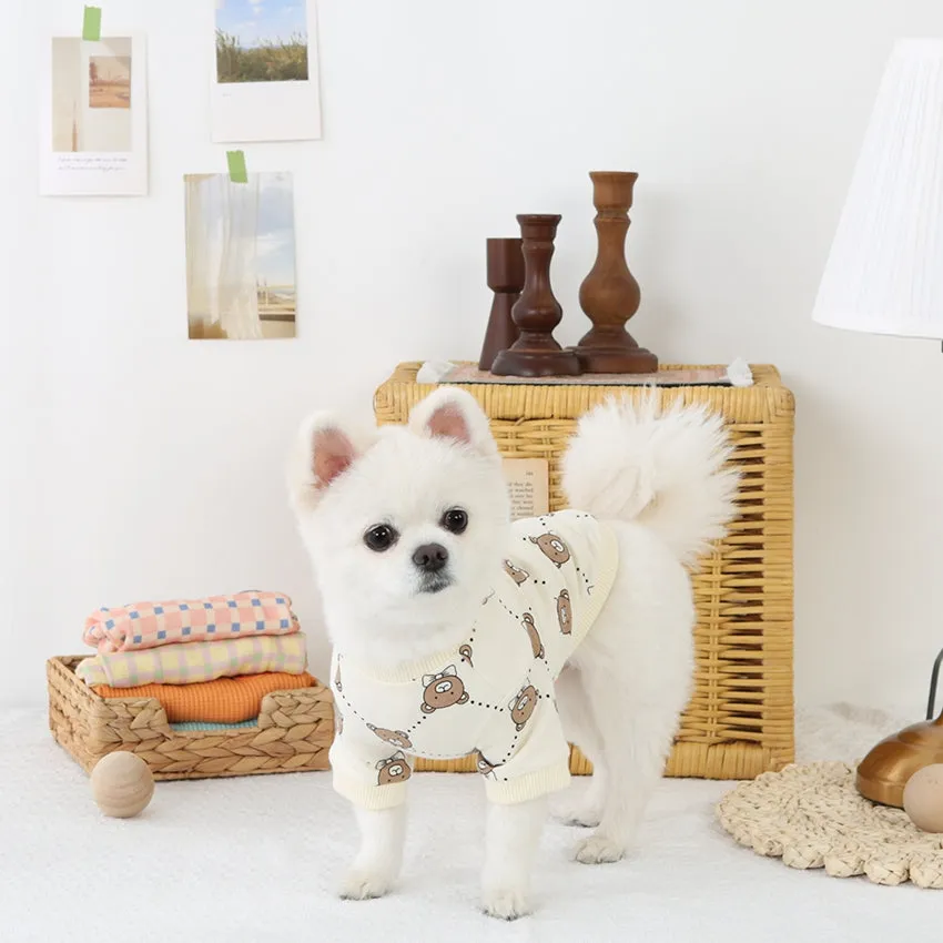 R logo Cute Bear Patterned Dogs Clothes Casual Comfortable Clothing Korean Designers Apparel Outfits Pets Knit Banding