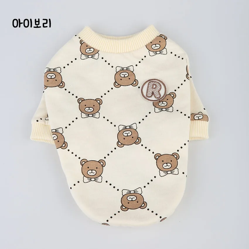 R logo Cute Bear Patterned Dogs Clothes Casual Comfortable Clothing Korean Designers Apparel Outfits Pets Knit Banding