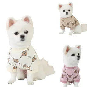 R logo Cute Bear Patterned Dogs Clothes Casual Comfortable Clothing Korean Designers Apparel Outfits Pets Knit Banding