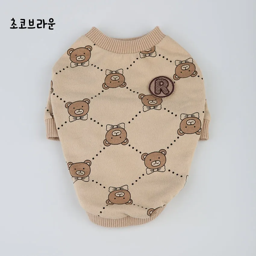 R logo Cute Bear Patterned Dogs Clothes Casual Comfortable Clothing Korean Designers Apparel Outfits Pets Knit Banding