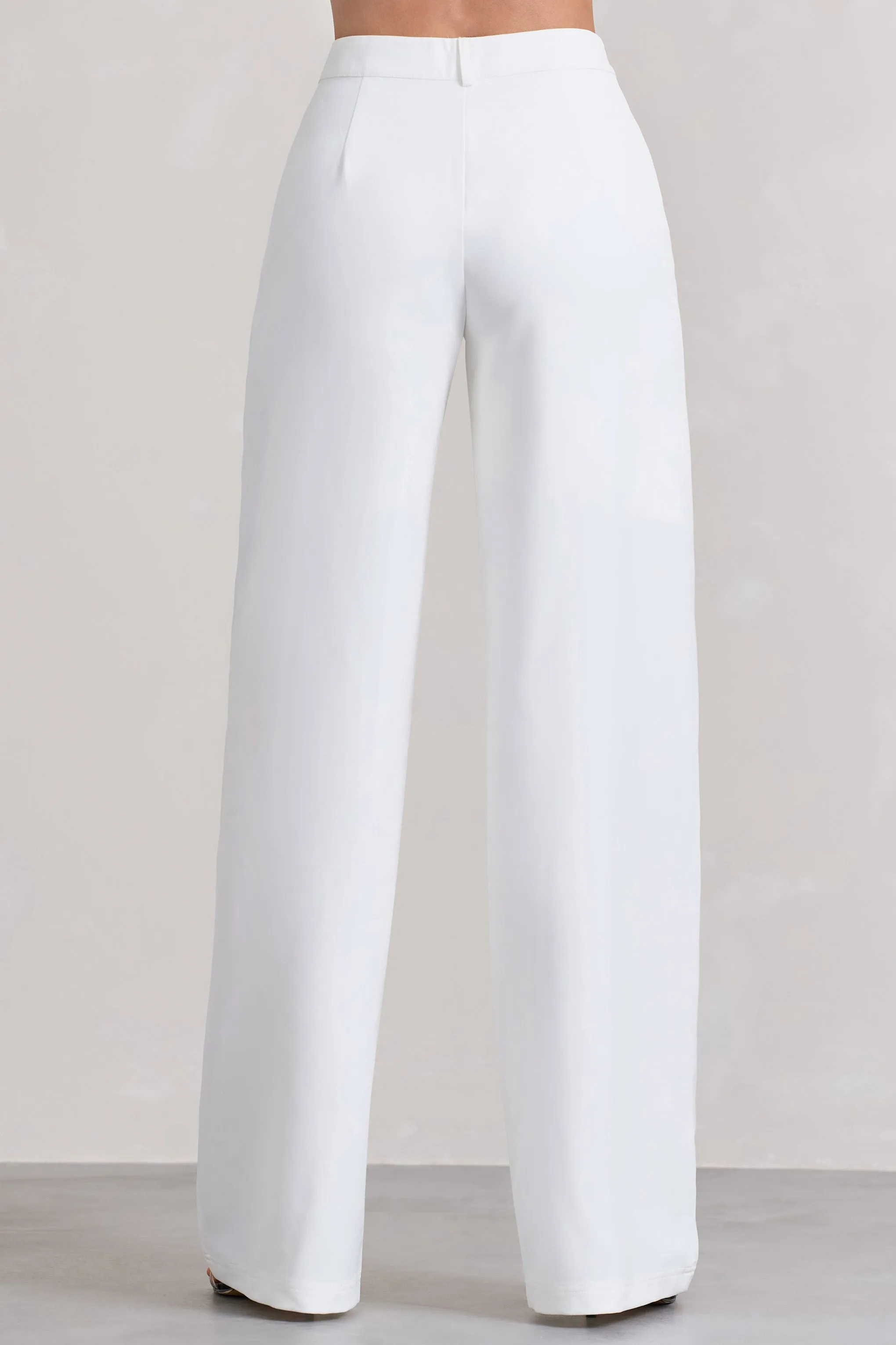 Raina | White High Waist Pleated Wide-Leg Trousers