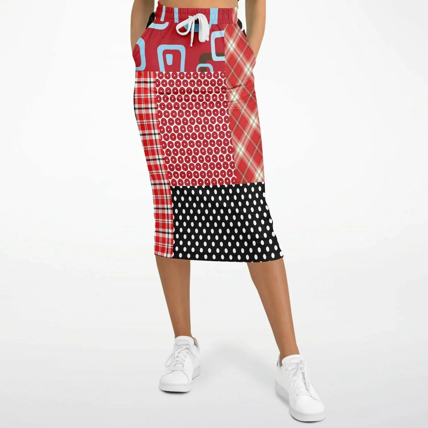 Red Pacific Palisades Patchwork Eco-Poly Long Pocket Skirt