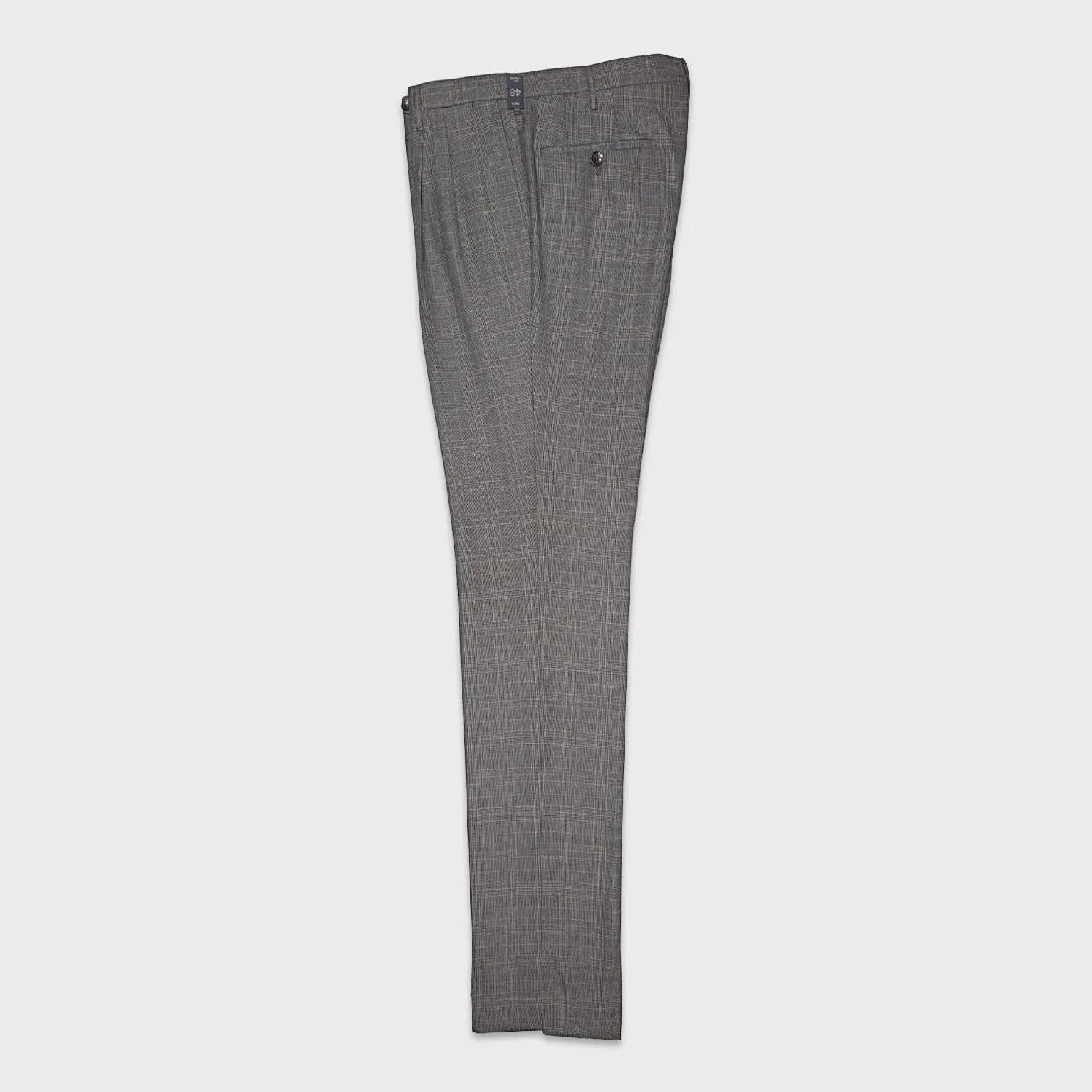 Rota Prince of Wales Wool Trousers Double Pleats Smoke Grey