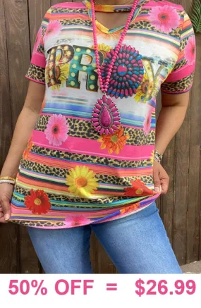 S, L, XL, 2X PRAY Leopard and Serape stripe top