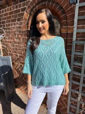 Sage Crochet Patterned Batwing Knit Dolly