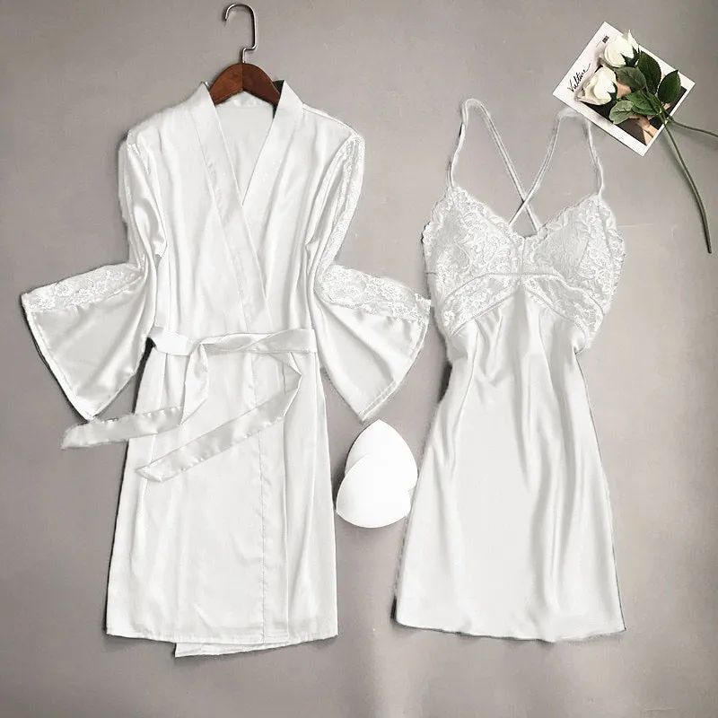 Set Lace Trim Sleepwear Casual Home Clothes Nightwear