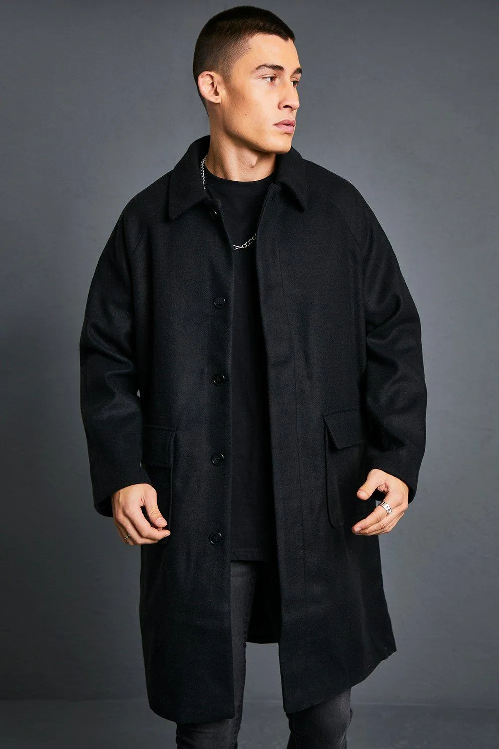 Single Breasted Mac Overcoat | boohooMAN UK