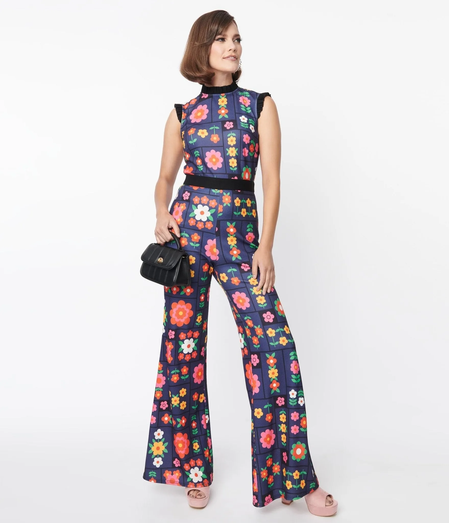 Smak Parlour Navy & Floral Wallpaper Back Bow Jumpsuit