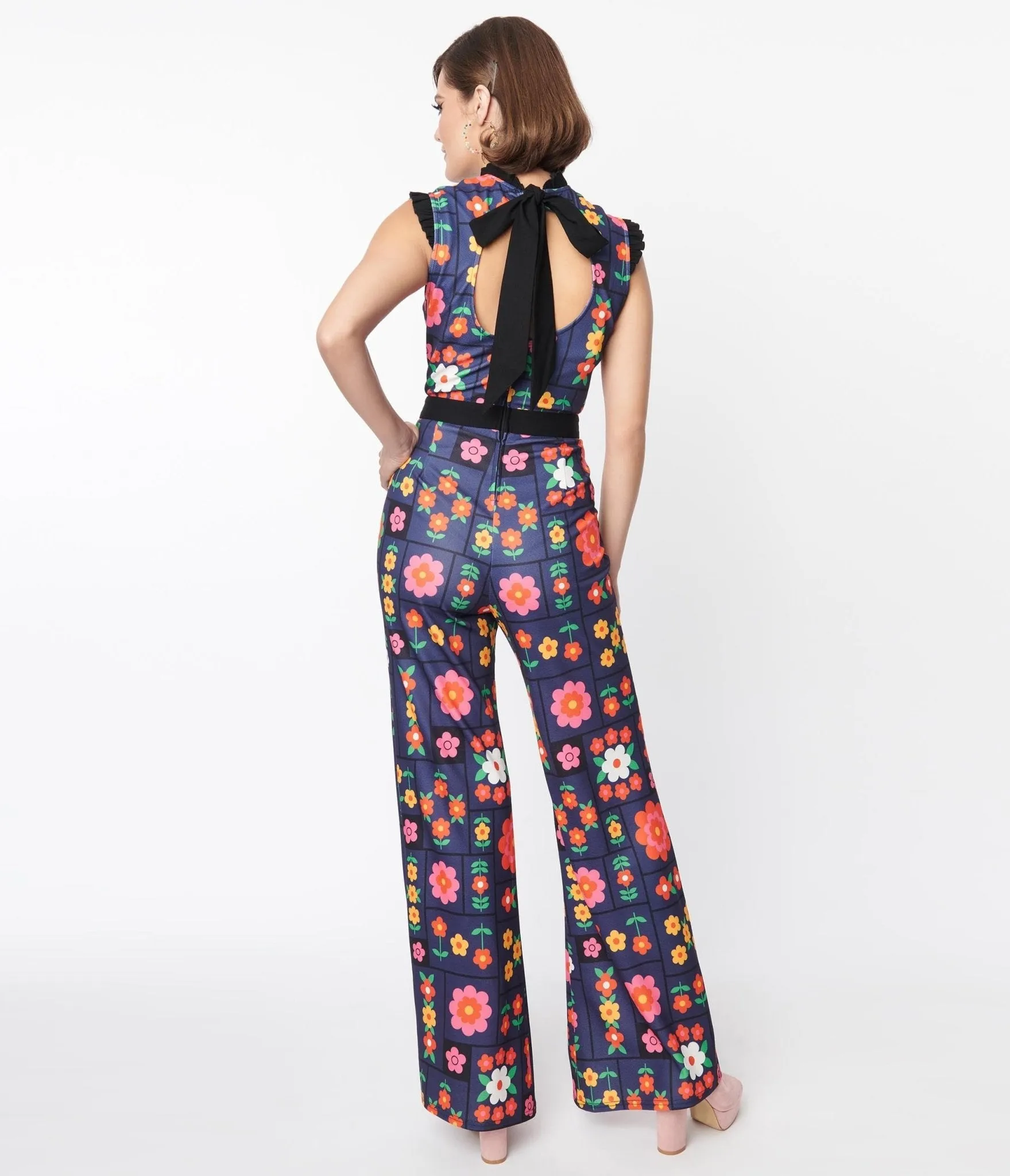 Smak Parlour Navy & Floral Wallpaper Back Bow Jumpsuit