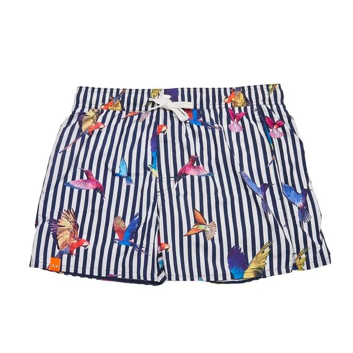 STRIPES SWIM PANT WITH PARROTS Man Navy