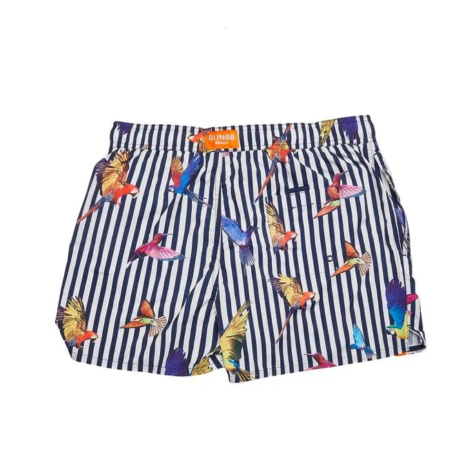 STRIPES SWIM PANT WITH PARROTS Man Navy