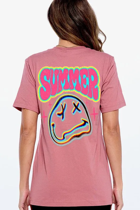 Summer Neon Face Back Printed Graphic T Shirts