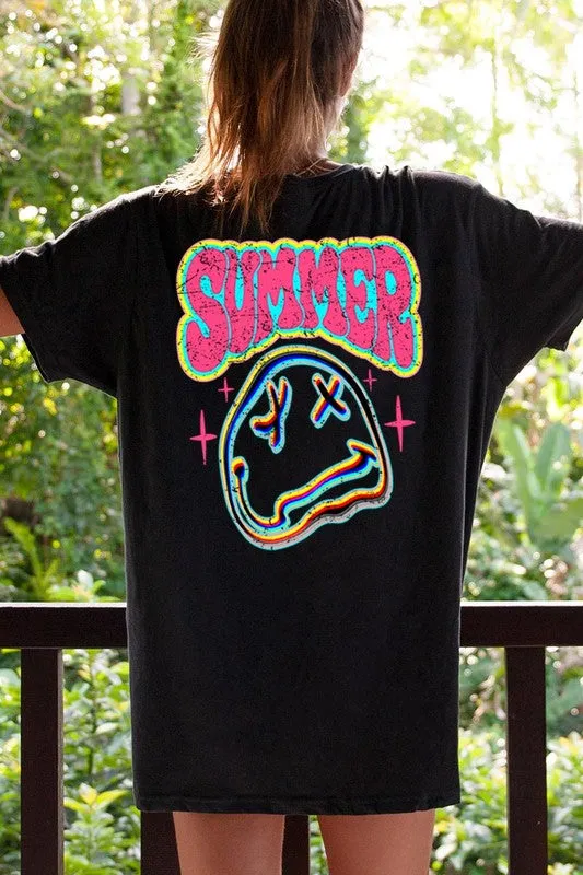 Summer Neon Face Back Printed Graphic T Shirts