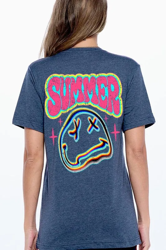 Summer Neon Face Back Printed Graphic T Shirts