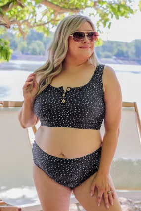 Summertime Shine Spotted Print Swim Top- Black