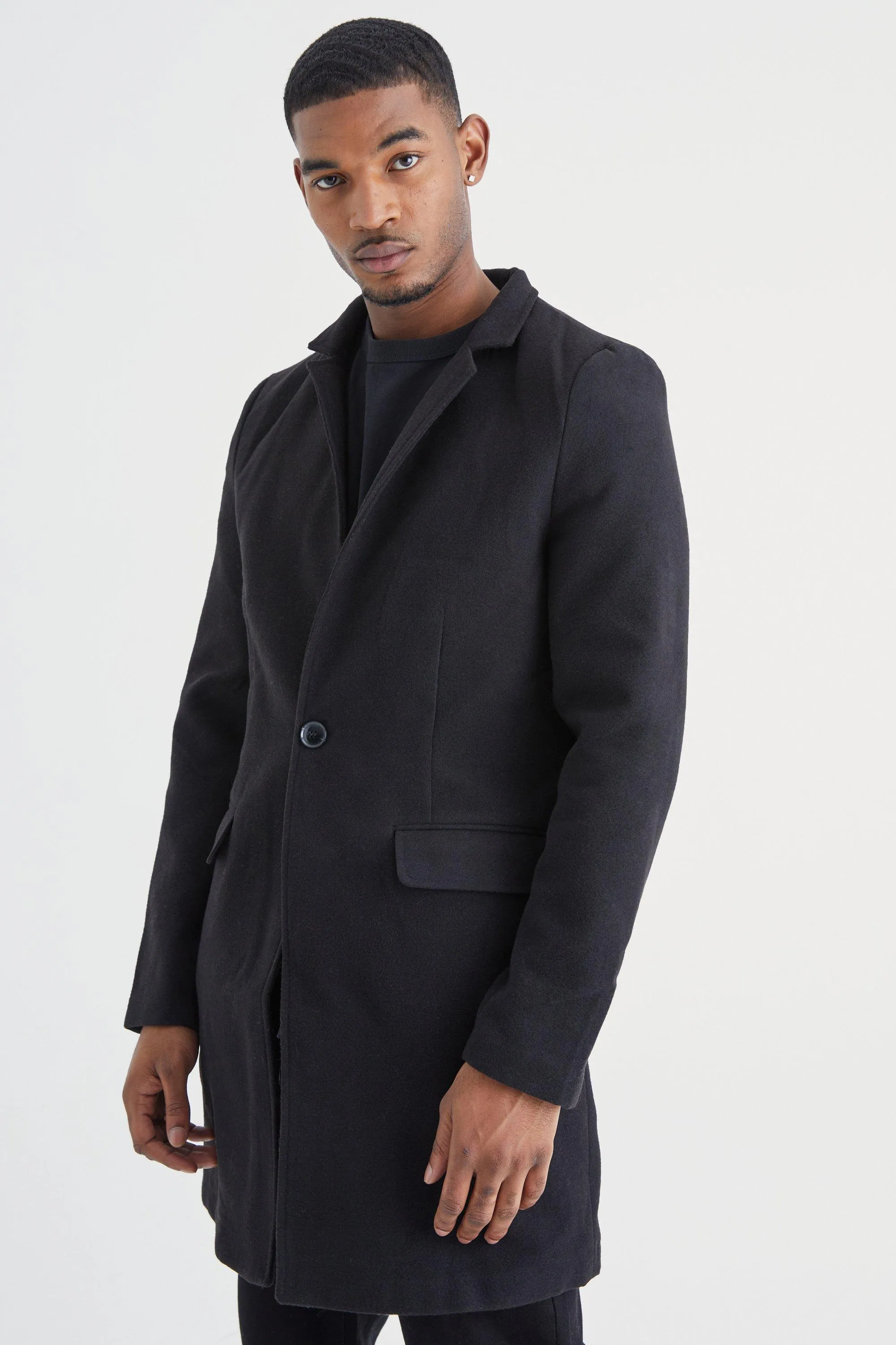 Tall Notch Collar Smart Overcoat | boohooMAN UK