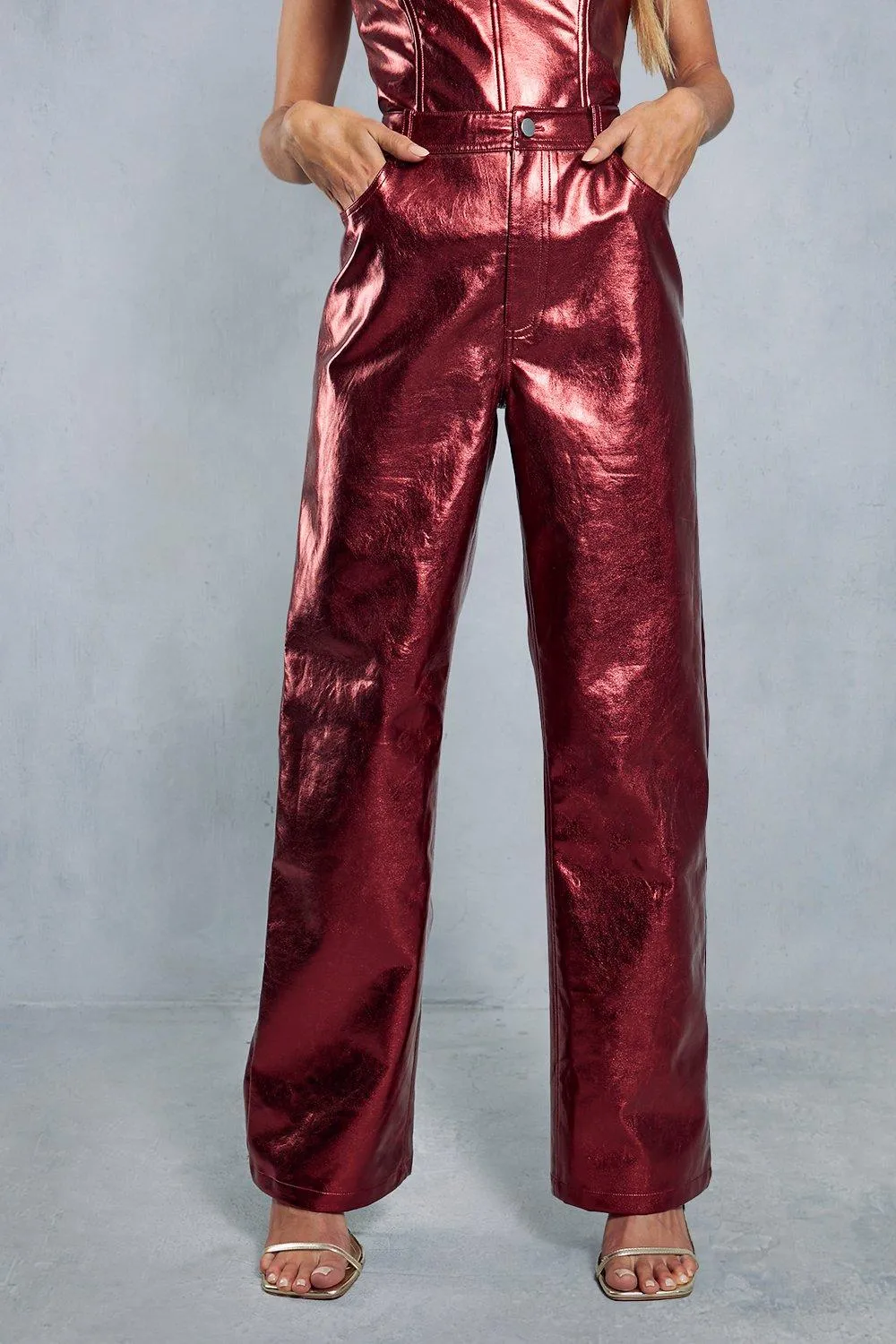 Trousers | Metallic Straight Leg Trousers | MissPap