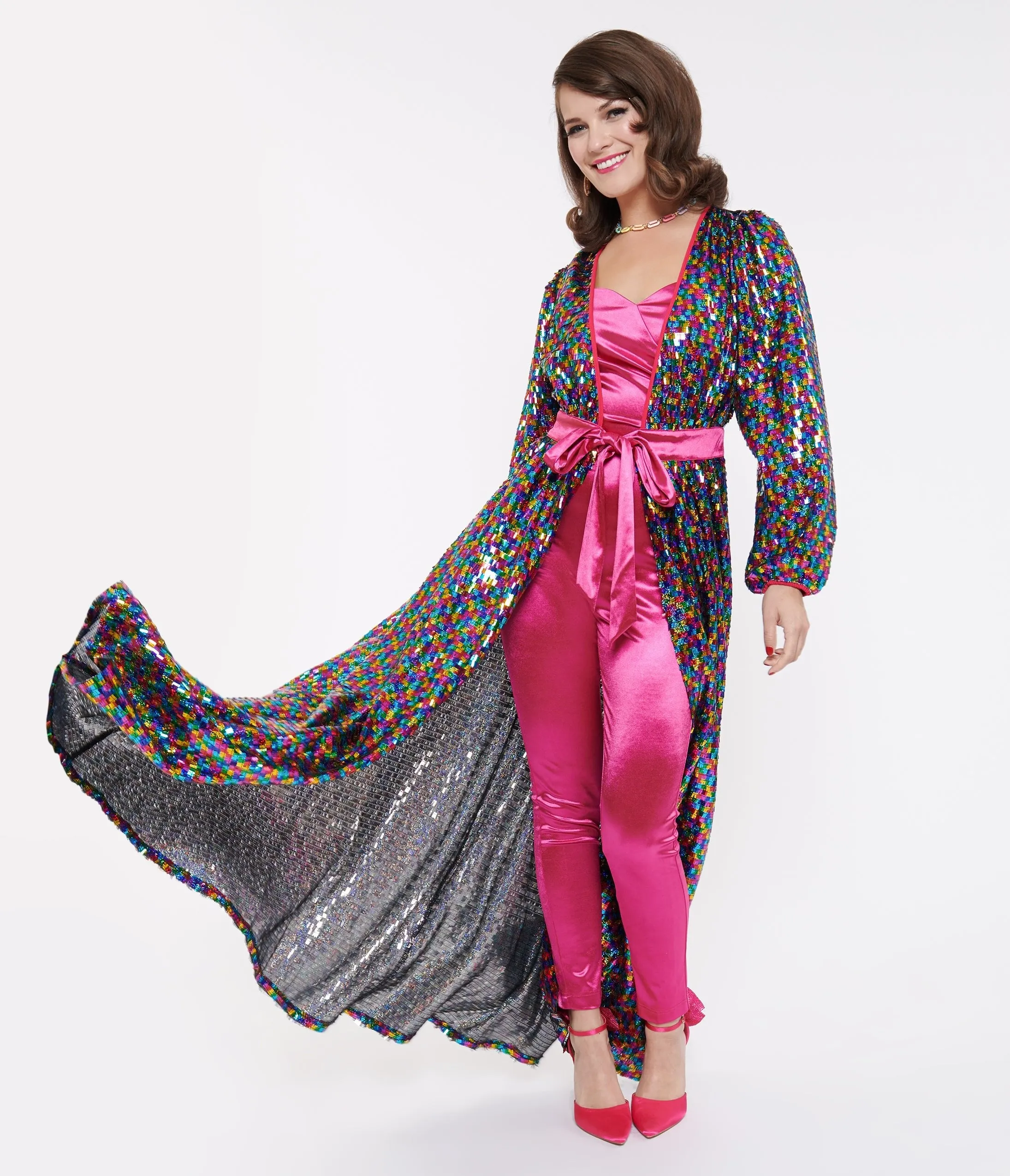 Unique Vintage Rainbow Sequins Hollywood Duster