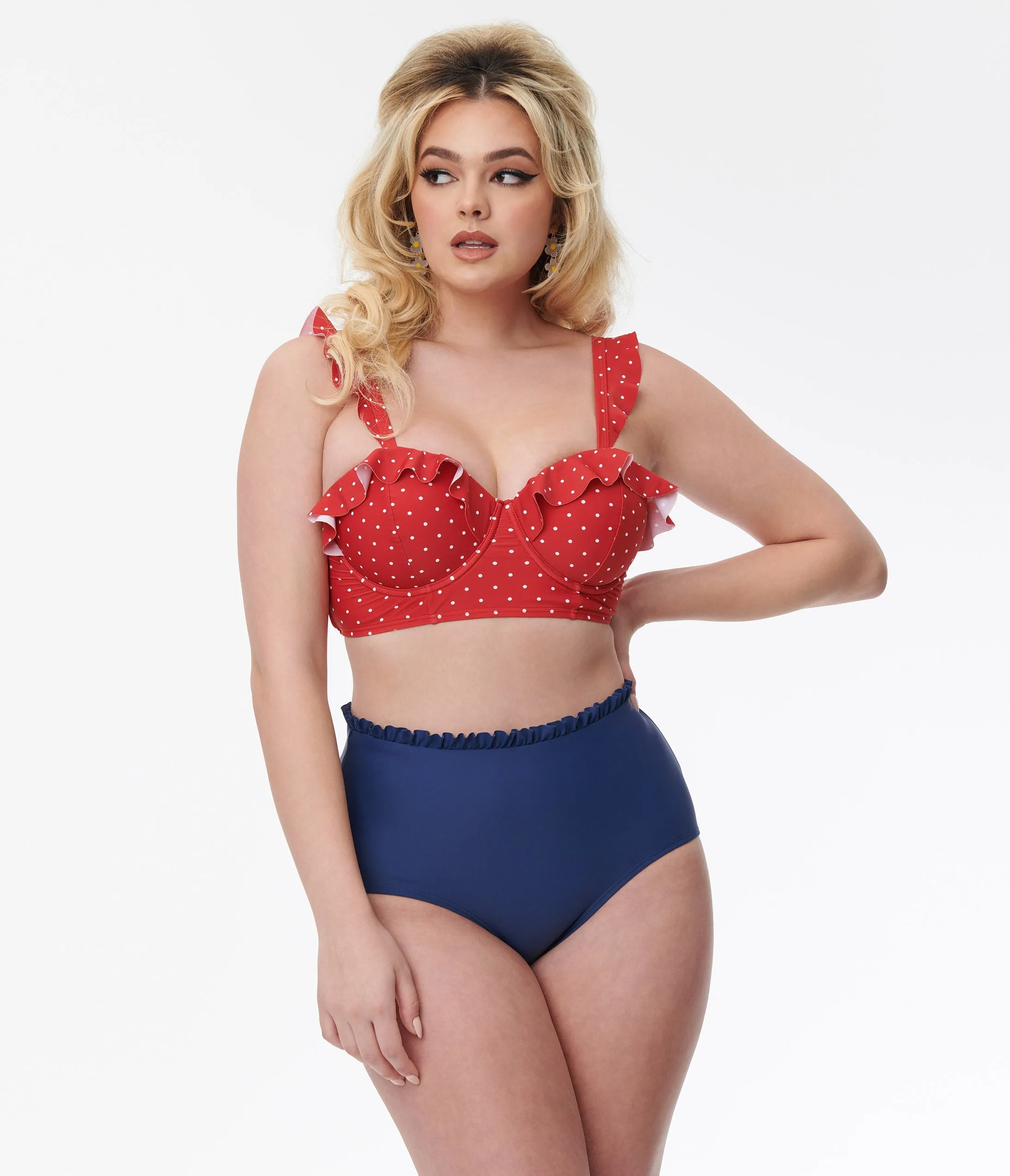 Unique Vintage Red & White Pin Dot Southampton Swim Top