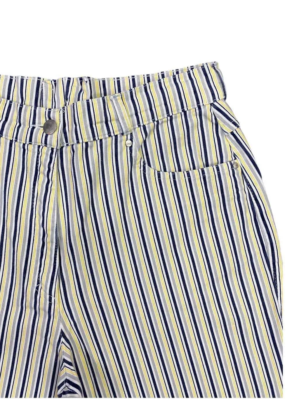 Vintage 90s high rise striped trousers in yellow navy & grey – W29 x L29.5