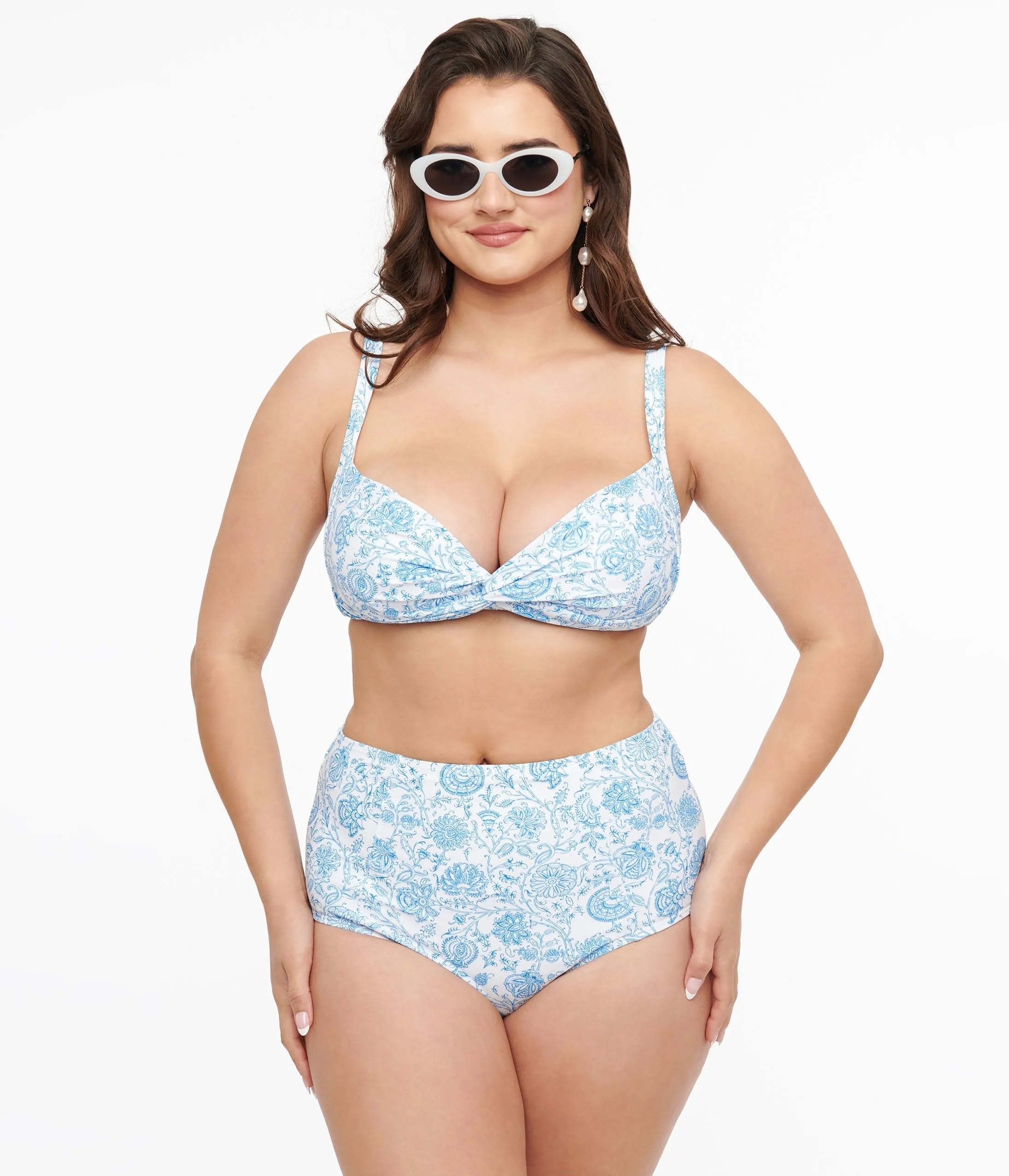 White & Thistle Blue Floral Two Piece Swim Set