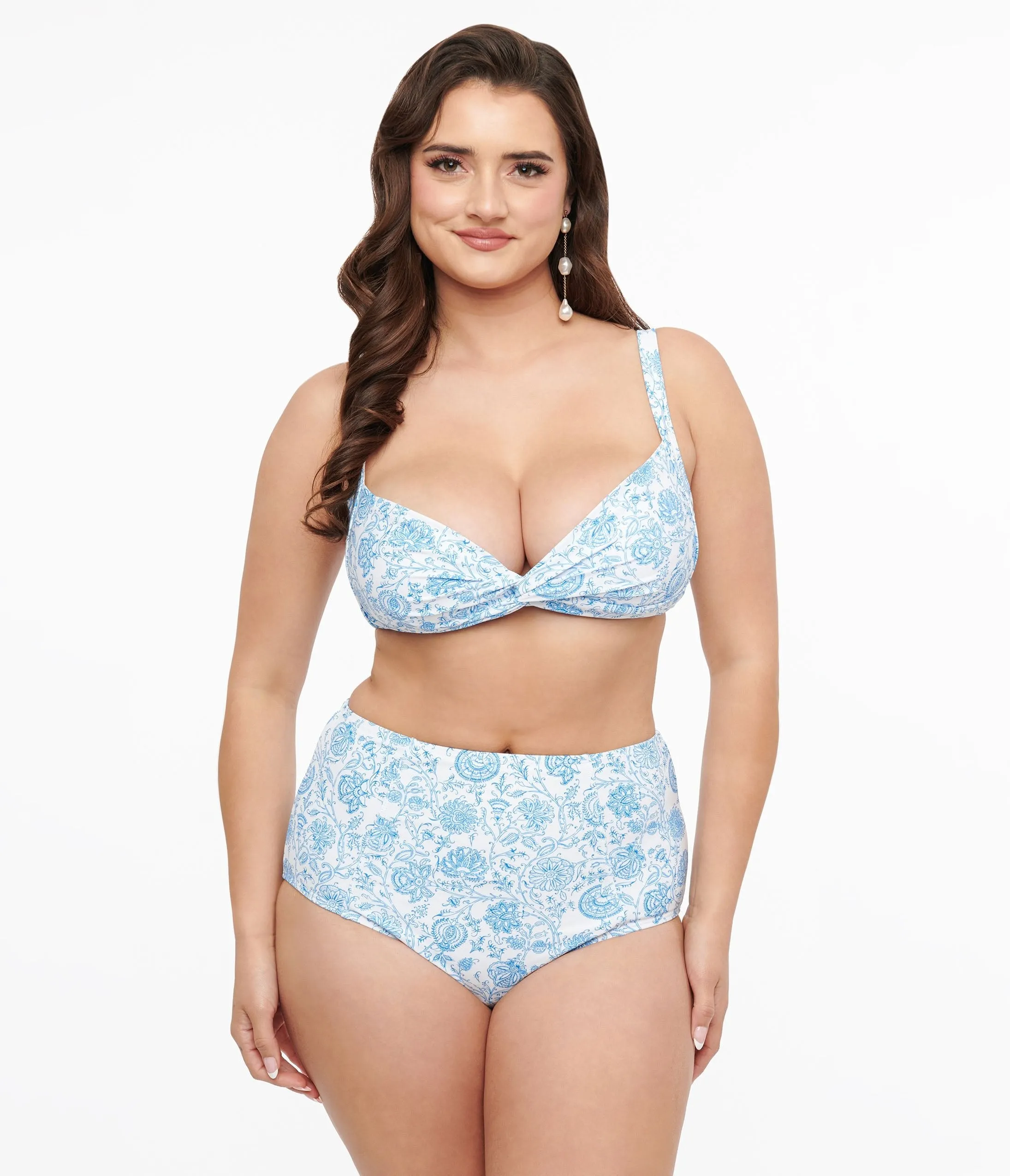 White & Thistle Blue Floral Two Piece Swim Set