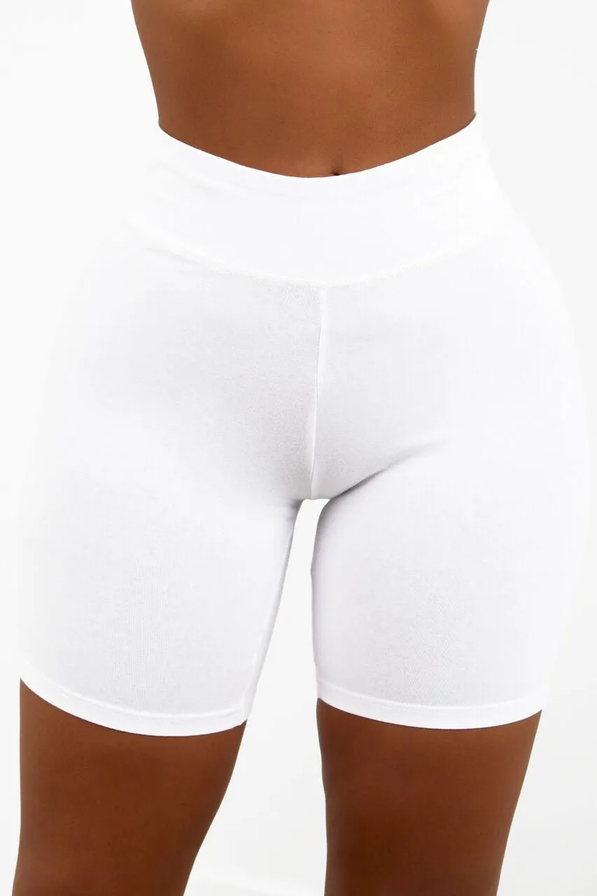 White Cotton Biker Shorts