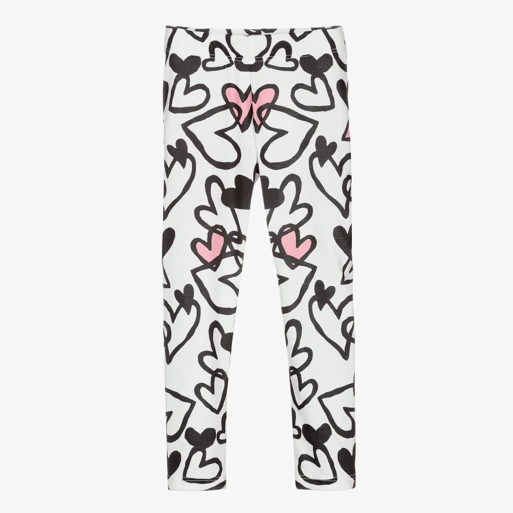 White Heart Print Leggings