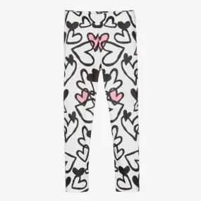 White Heart Print Leggings