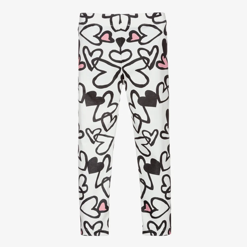 White Heart Print Leggings