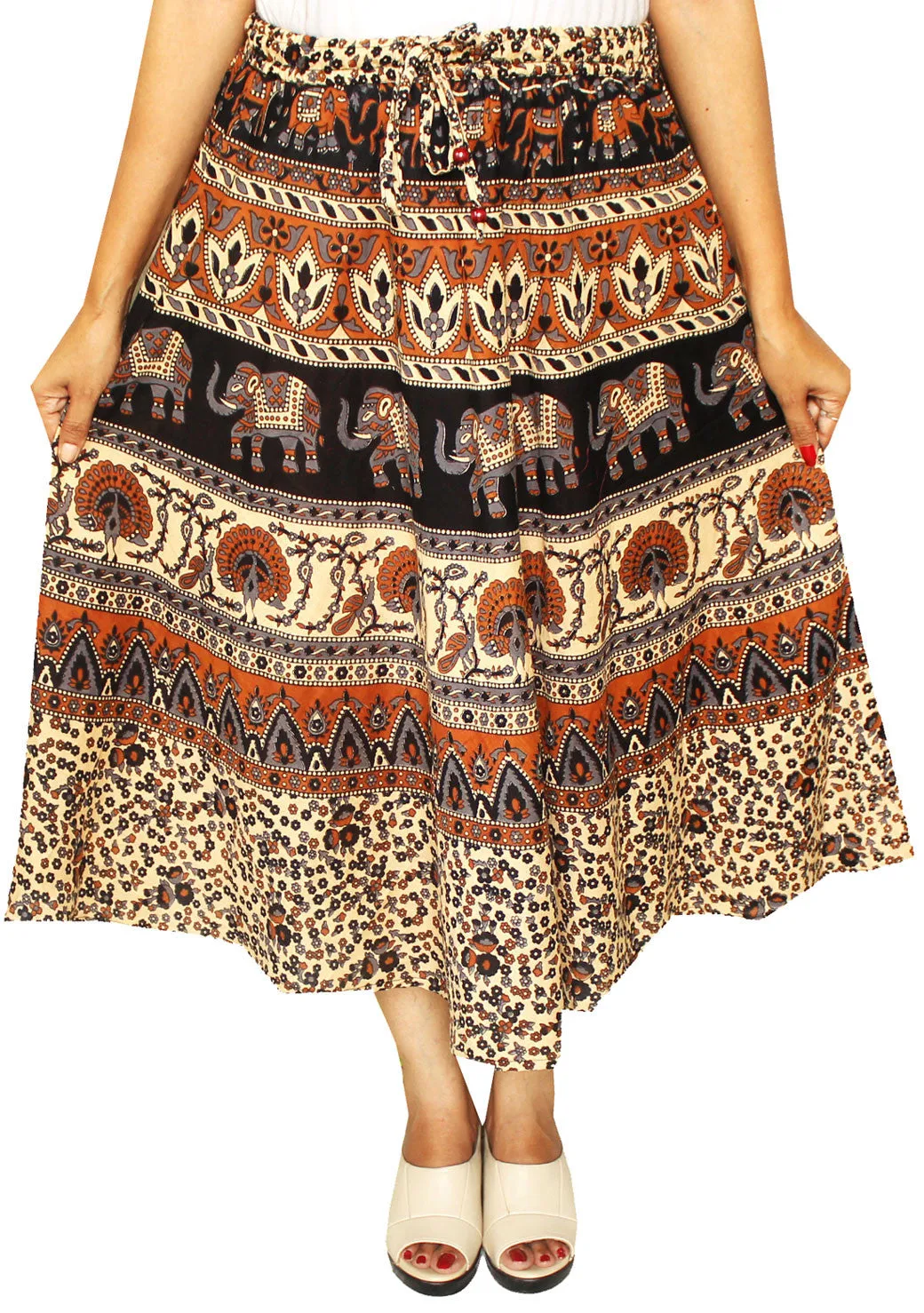 Women Printed Cotton Long Skirt India Clothes (Grey)