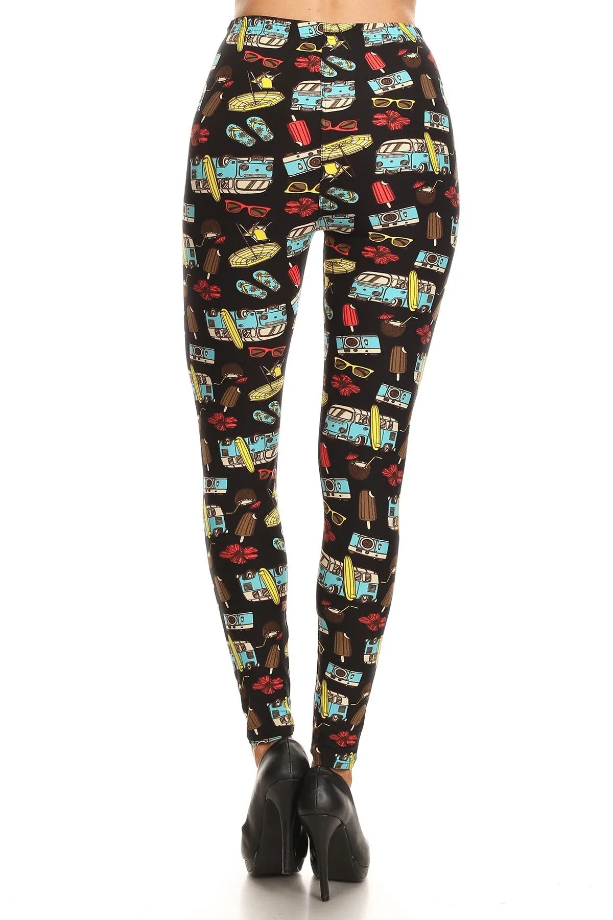 Women's 3X 5X Beach Theme Mini Van Pattern Print Leggings