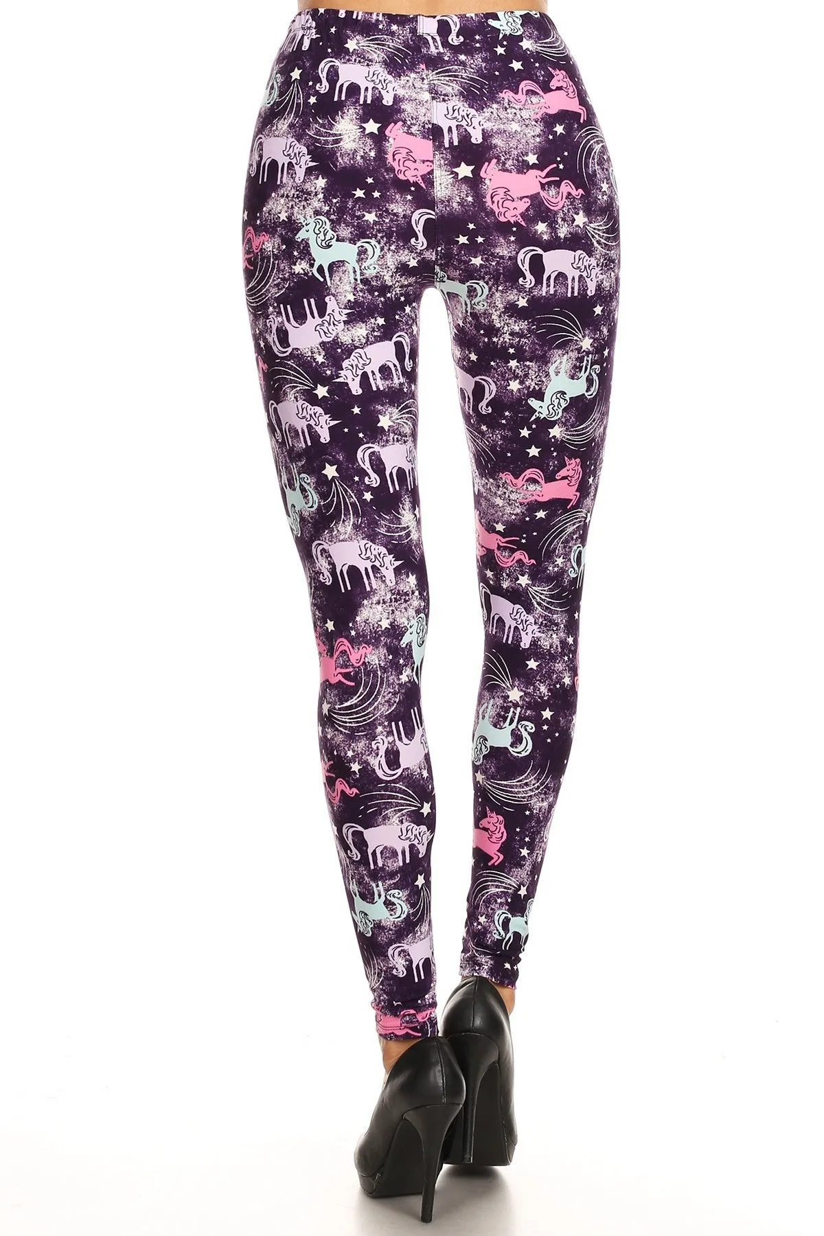 Women's 3X 5X Stars & Unicorns Pattern Printed Leggings